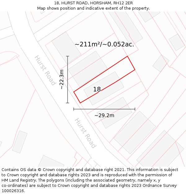 18, HURST ROAD, HORSHAM, RH12 2ER: Plot and title map