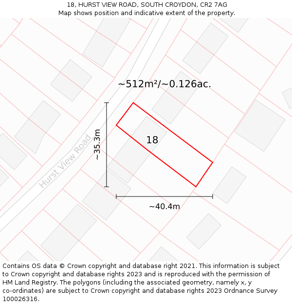 18, HURST VIEW ROAD, SOUTH CROYDON, CR2 7AG: Plot and title map