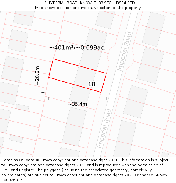 18, IMPERIAL ROAD, KNOWLE, BRISTOL, BS14 9ED: Plot and title map