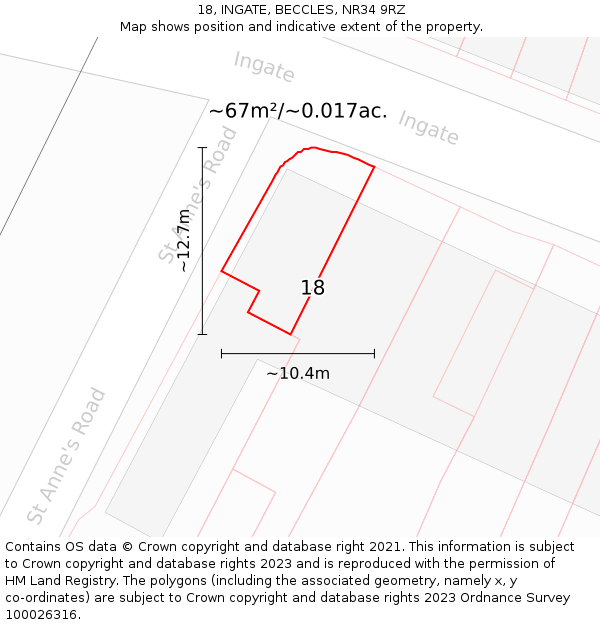 18, INGATE, BECCLES, NR34 9RZ: Plot and title map
