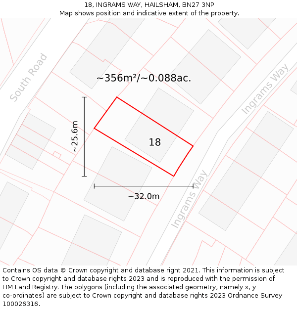 18, INGRAMS WAY, HAILSHAM, BN27 3NP: Plot and title map