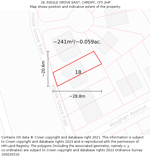 18, INSOLE GROVE EAST, CARDIFF, CF5 2HP: Plot and title map