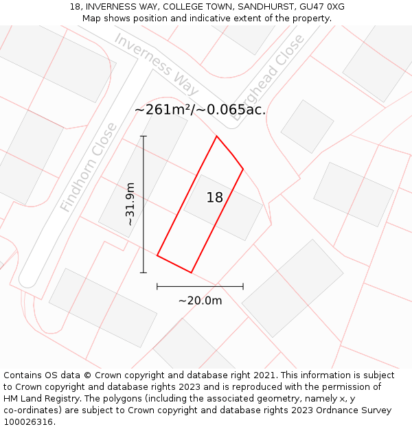 18, INVERNESS WAY, COLLEGE TOWN, SANDHURST, GU47 0XG: Plot and title map
