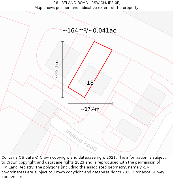 18, IRELAND ROAD, IPSWICH, IP3 0EJ: Plot and title map