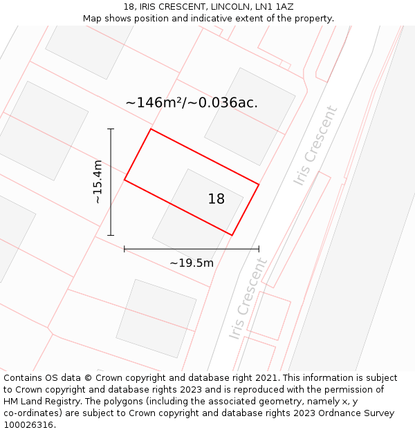 18, IRIS CRESCENT, LINCOLN, LN1 1AZ: Plot and title map