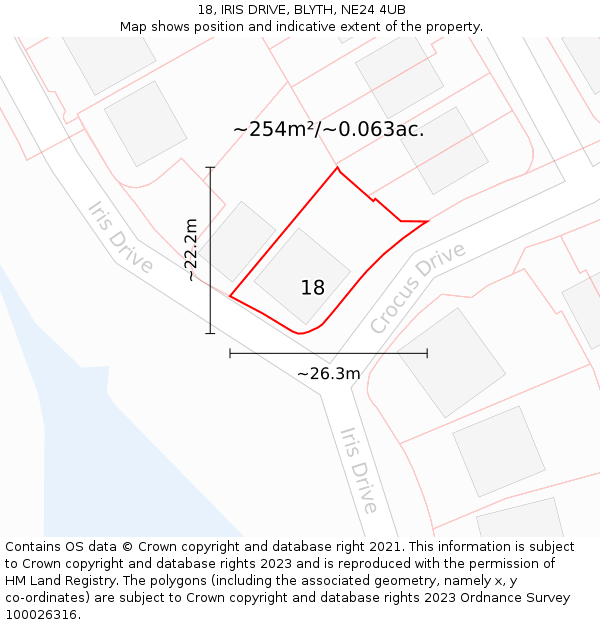 18, IRIS DRIVE, BLYTH, NE24 4UB: Plot and title map