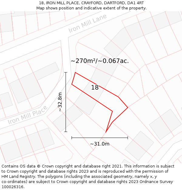 18, IRON MILL PLACE, CRAYFORD, DARTFORD, DA1 4RT: Plot and title map