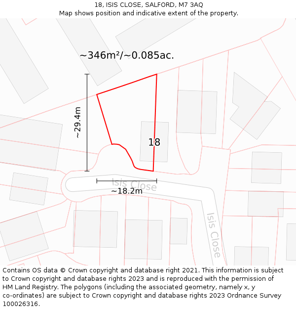 18, ISIS CLOSE, SALFORD, M7 3AQ: Plot and title map