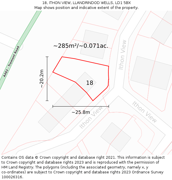 18, ITHON VIEW, LLANDRINDOD WELLS, LD1 5BX: Plot and title map