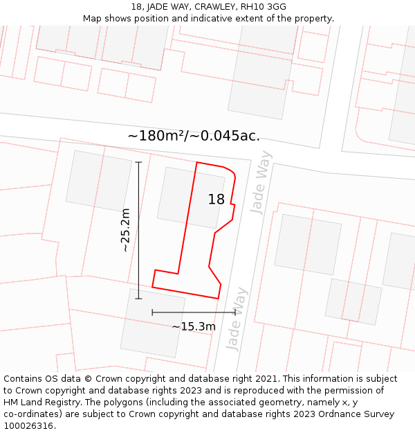 18, JADE WAY, CRAWLEY, RH10 3GG: Plot and title map