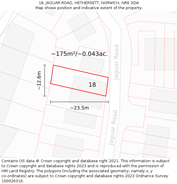 18, JAGUAR ROAD, HETHERSETT, NORWICH, NR9 3QW: Plot and title map
