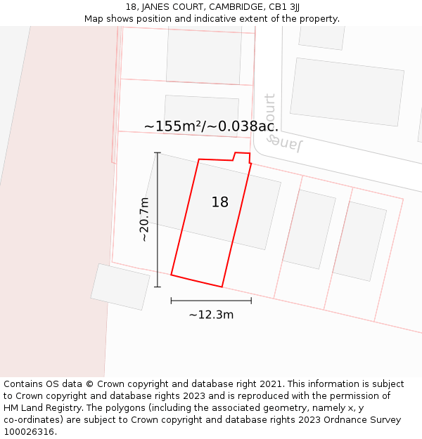 18, JANES COURT, CAMBRIDGE, CB1 3JJ: Plot and title map