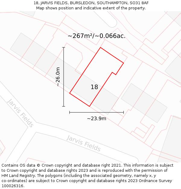 18, JARVIS FIELDS, BURSLEDON, SOUTHAMPTON, SO31 8AF: Plot and title map