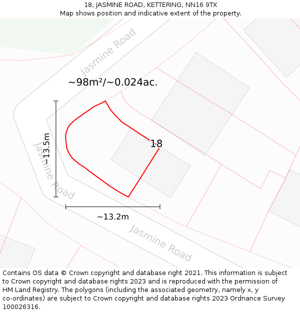 18, JASMINE ROAD, KETTERING, NN16 9TX: Plot and title map