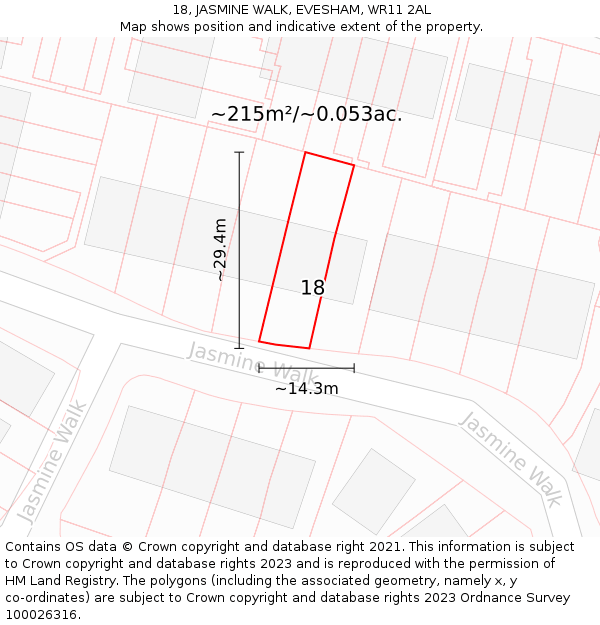 18, JASMINE WALK, EVESHAM, WR11 2AL: Plot and title map
