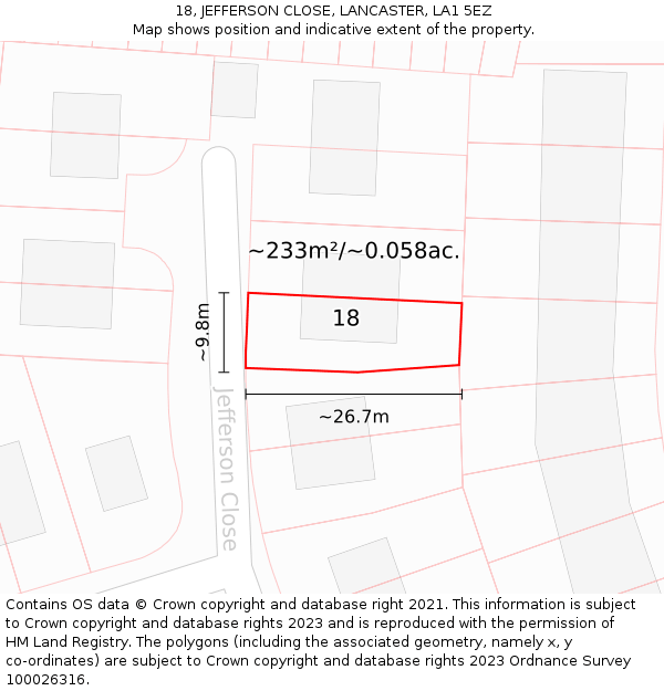 18, JEFFERSON CLOSE, LANCASTER, LA1 5EZ: Plot and title map