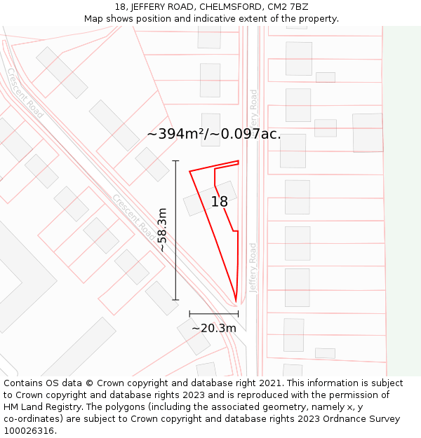 18, JEFFERY ROAD, CHELMSFORD, CM2 7BZ: Plot and title map