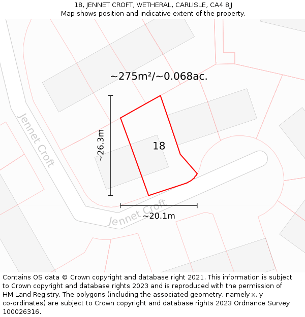 18, JENNET CROFT, WETHERAL, CARLISLE, CA4 8JJ: Plot and title map