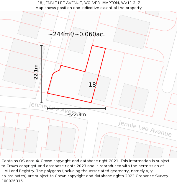 18, JENNIE LEE AVENUE, WOLVERHAMPTON, WV11 3LZ: Plot and title map