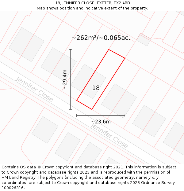18, JENNIFER CLOSE, EXETER, EX2 4RB: Plot and title map