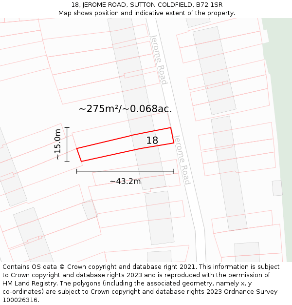 18, JEROME ROAD, SUTTON COLDFIELD, B72 1SR: Plot and title map