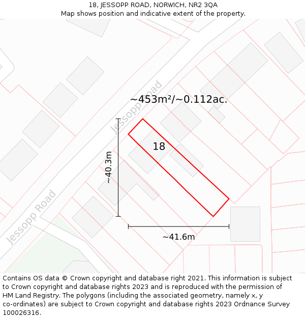 18, JESSOPP ROAD, NORWICH, NR2 3QA: Plot and title map