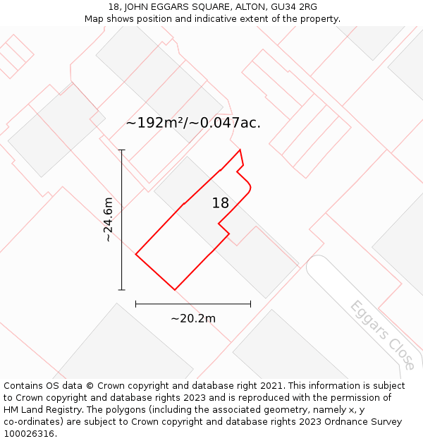 18, JOHN EGGARS SQUARE, ALTON, GU34 2RG: Plot and title map