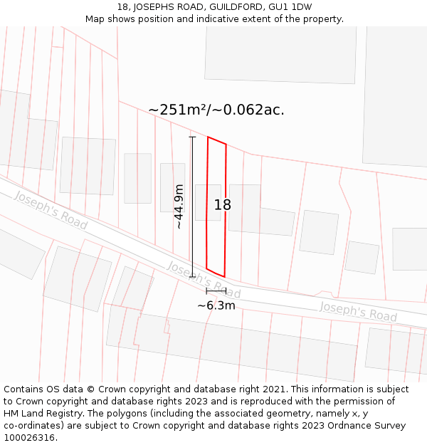 18, JOSEPHS ROAD, GUILDFORD, GU1 1DW: Plot and title map