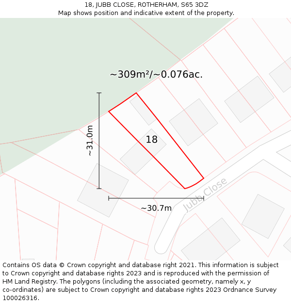 18, JUBB CLOSE, ROTHERHAM, S65 3DZ: Plot and title map