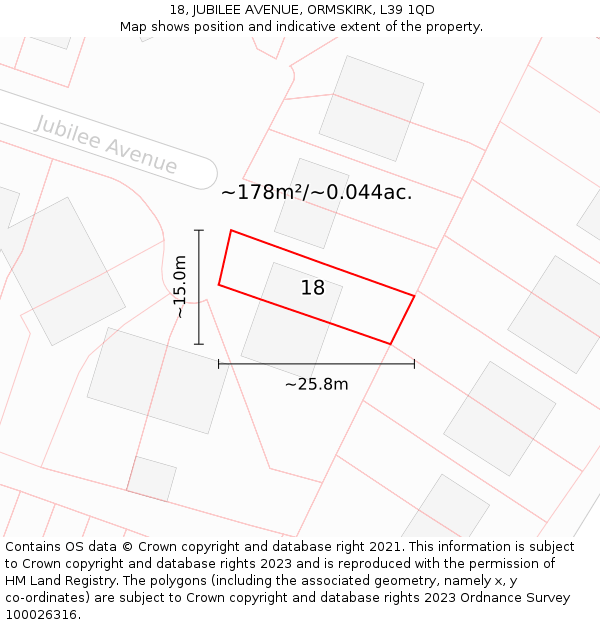 18, JUBILEE AVENUE, ORMSKIRK, L39 1QD: Plot and title map