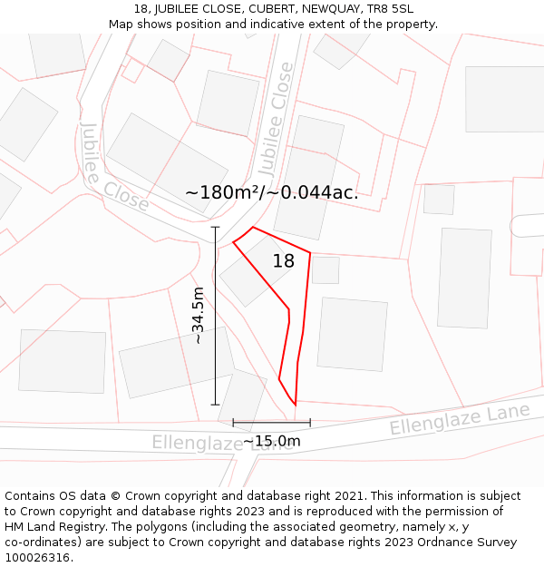 18, JUBILEE CLOSE, CUBERT, NEWQUAY, TR8 5SL: Plot and title map