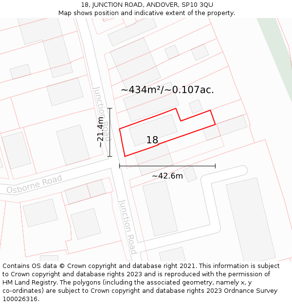 18, JUNCTION ROAD, ANDOVER, SP10 3QU: Plot and title map