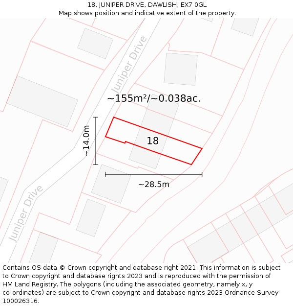 18, JUNIPER DRIVE, DAWLISH, EX7 0GL: Plot and title map