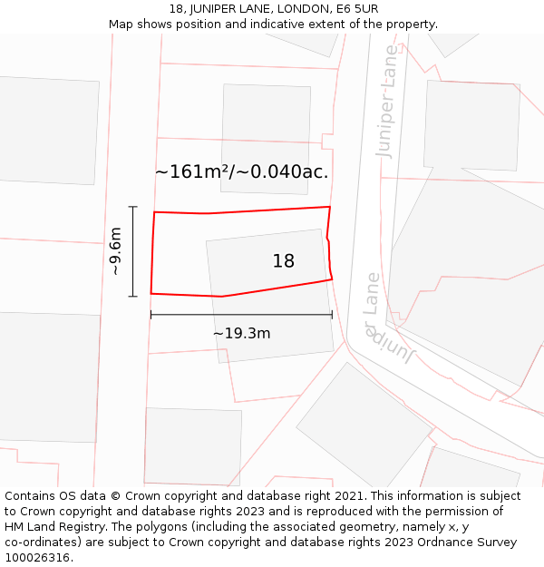 18, JUNIPER LANE, LONDON, E6 5UR: Plot and title map