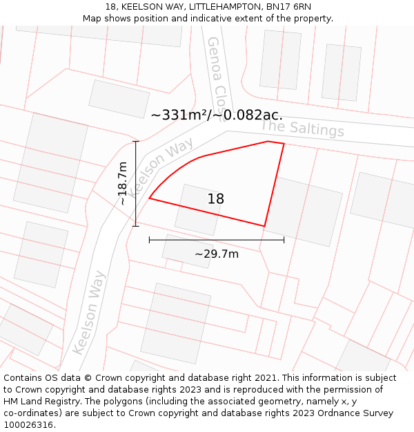 18, KEELSON WAY, LITTLEHAMPTON, BN17 6RN: Plot and title map