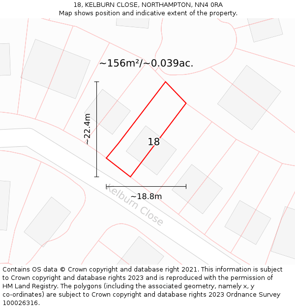 18, KELBURN CLOSE, NORTHAMPTON, NN4 0RA: Plot and title map