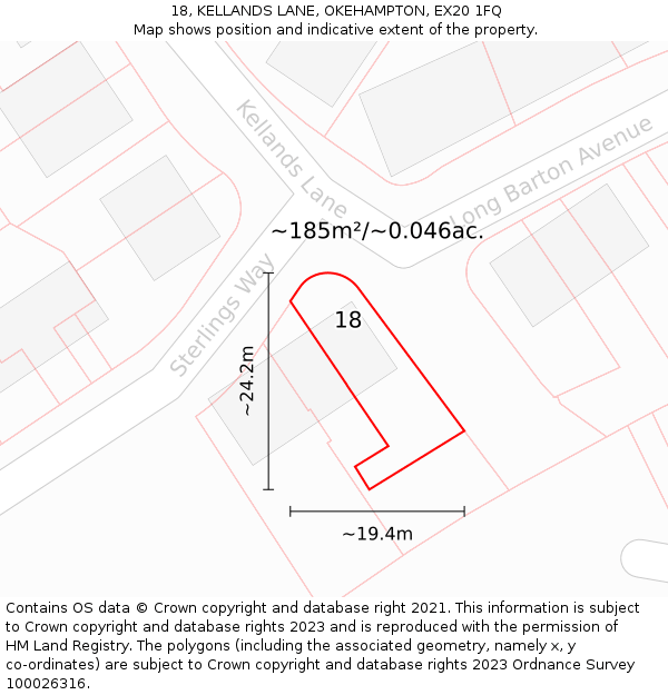 18, KELLANDS LANE, OKEHAMPTON, EX20 1FQ: Plot and title map