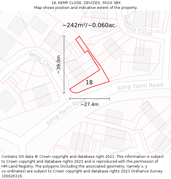 18, KEMP CLOSE, DEVIZES, SN10 3BX: Plot and title map