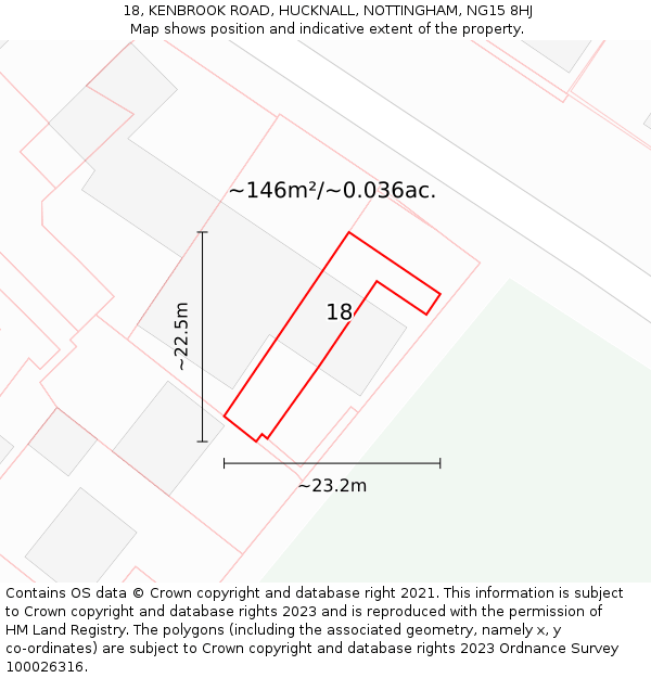 18, KENBROOK ROAD, HUCKNALL, NOTTINGHAM, NG15 8HJ: Plot and title map