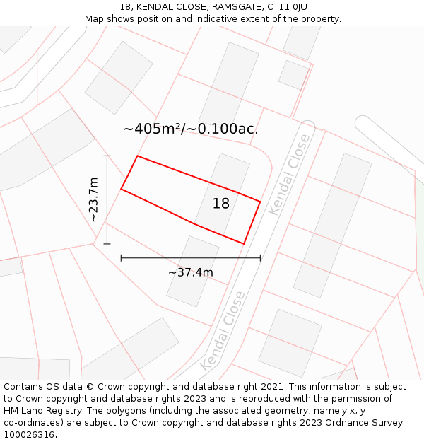 18, KENDAL CLOSE, RAMSGATE, CT11 0JU: Plot and title map