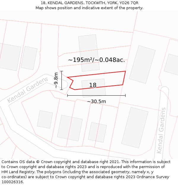 18, KENDAL GARDENS, TOCKWITH, YORK, YO26 7QR: Plot and title map