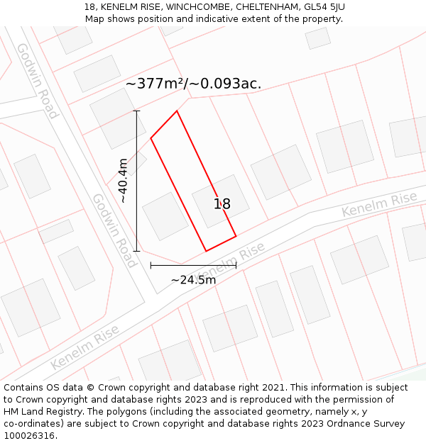 18, KENELM RISE, WINCHCOMBE, CHELTENHAM, GL54 5JU: Plot and title map