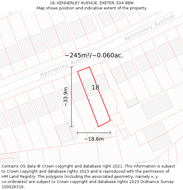 18, KENNERLEY AVENUE, EXETER, EX4 8BW: Plot and title map