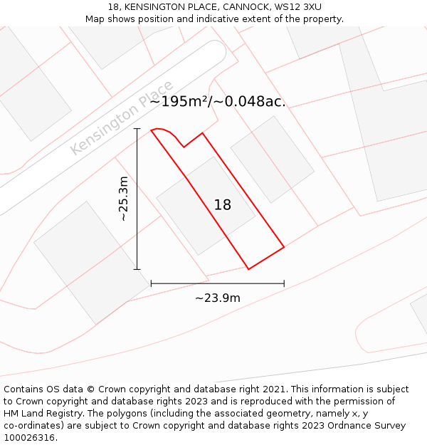 18, KENSINGTON PLACE, CANNOCK, WS12 3XU: Plot and title map