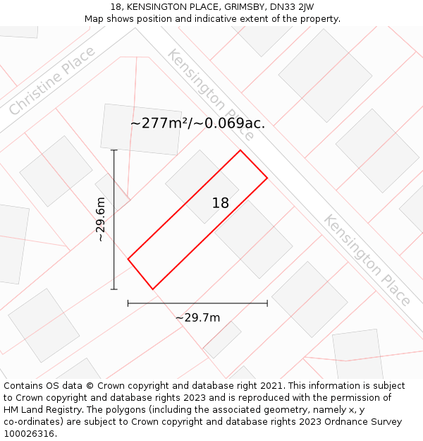 18, KENSINGTON PLACE, GRIMSBY, DN33 2JW: Plot and title map
