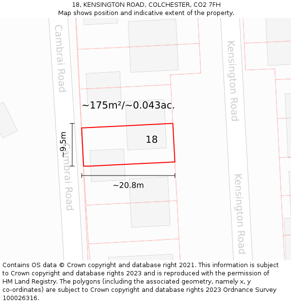 18, KENSINGTON ROAD, COLCHESTER, CO2 7FH: Plot and title map