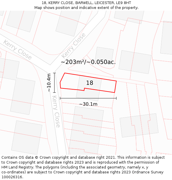 18, KERRY CLOSE, BARWELL, LEICESTER, LE9 8HT: Plot and title map