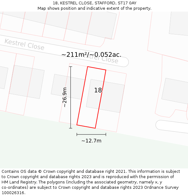 18, KESTREL CLOSE, STAFFORD, ST17 0AY: Plot and title map