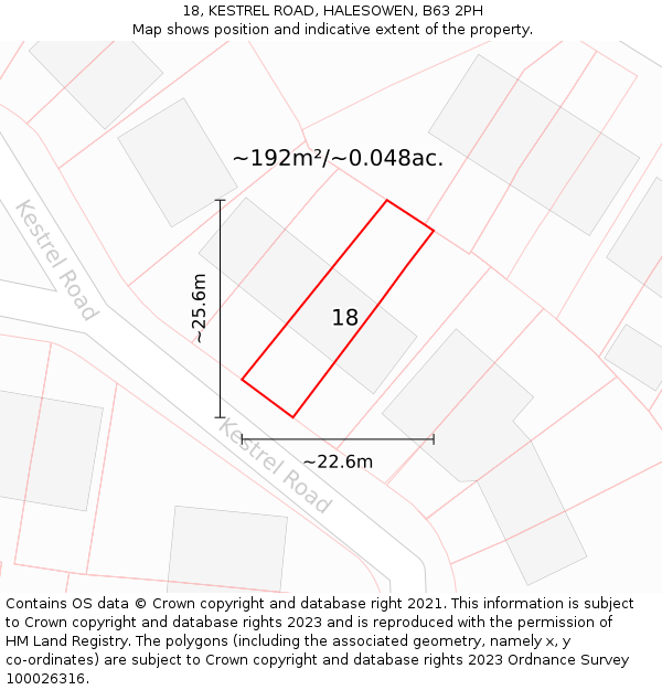 18, KESTREL ROAD, HALESOWEN, B63 2PH: Plot and title map