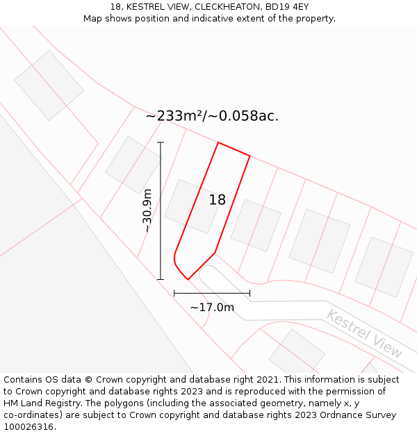 18, KESTREL VIEW, CLECKHEATON, BD19 4EY: Plot and title map